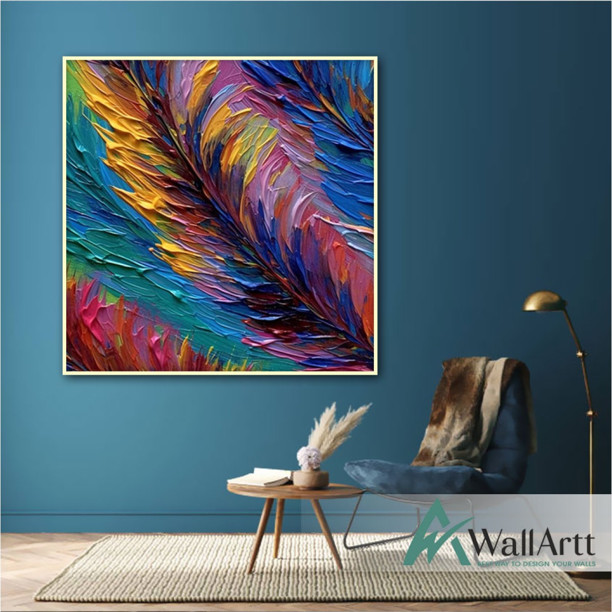 Colorful Bird Feather III 3d Heavy Textured Partial Oil Painting